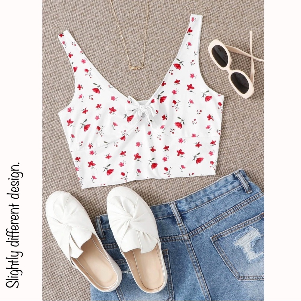 Ditsy Floral Lettuce Trim Tank Top by SHEIN